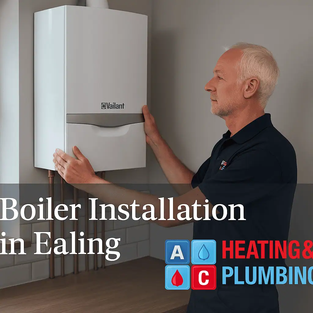 boiler-installation-in-ealing Technician installing new boiler,Gas boiler being installed in Ealing house