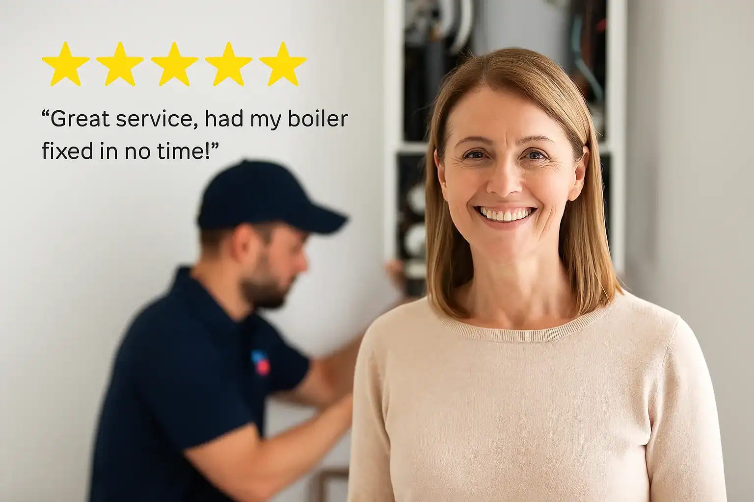 boiler-repair Gas Safe engineer from A&C Heating and Plumbing Ltd repairing a combi boiler in a residential London home, wearing navy uniform and using diagnostic tools.