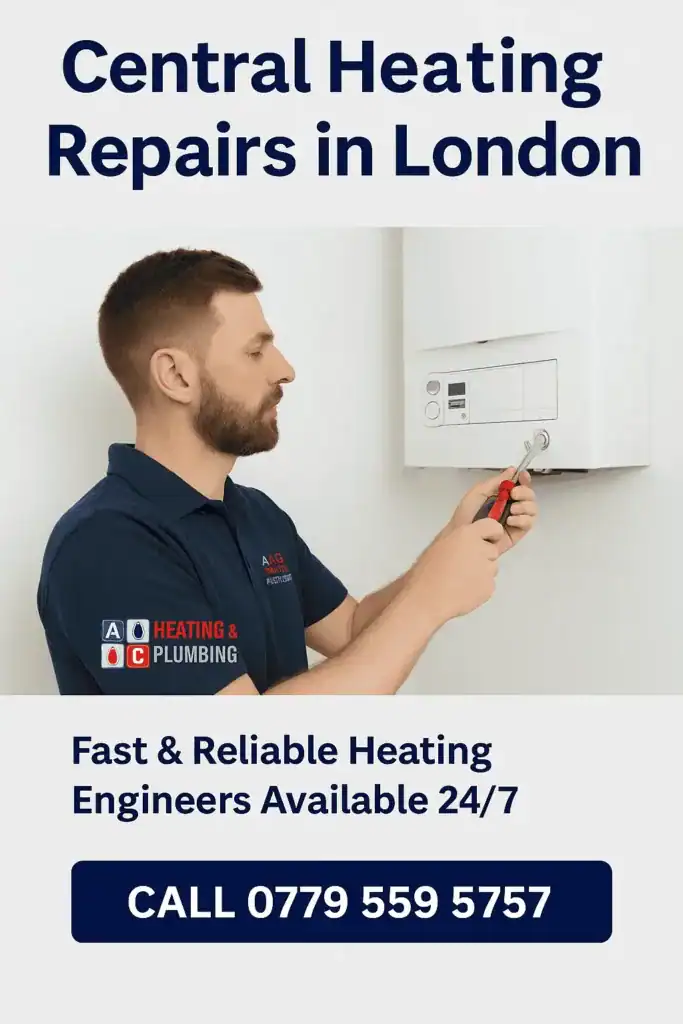 central-heating-repairs-in-london Certified heating engineer from A&C Heating and Plumbing Ltd repairing a central heating system in a London home