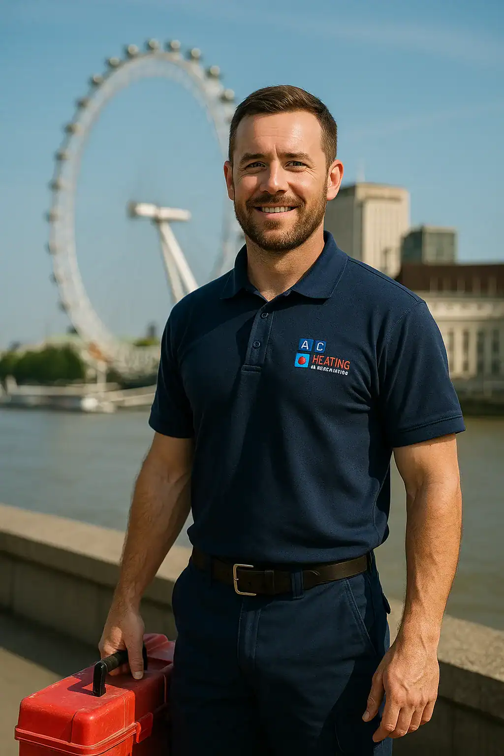 central-heating-repairs Engineer from A&C Heating and Plumbing Ltd performing diagnostics on a central heating system inside a London home, wearing branded uniform.