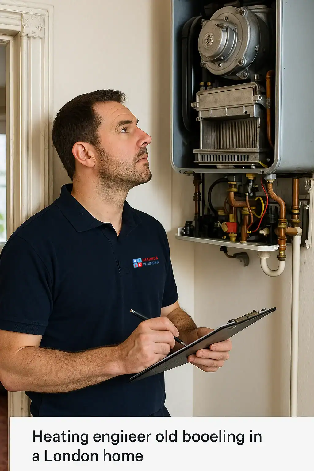 Gas Safe heating engineer from A&C Heating and Plumbing inspecting a boiler inside a London home