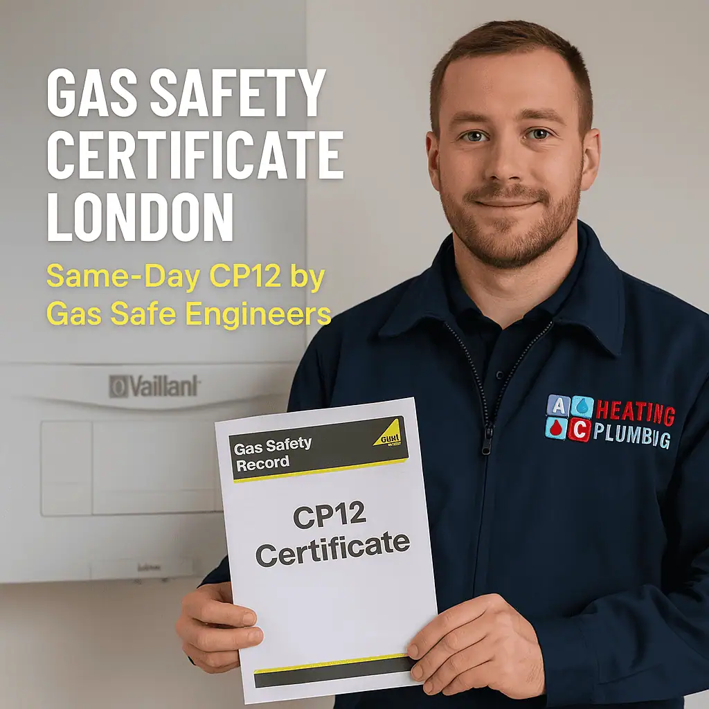 gas-safety-certificate-in-london Gas Safe engineer performing a certified gas safety inspection in a London home – A&C Heating and Plumbing Ltd