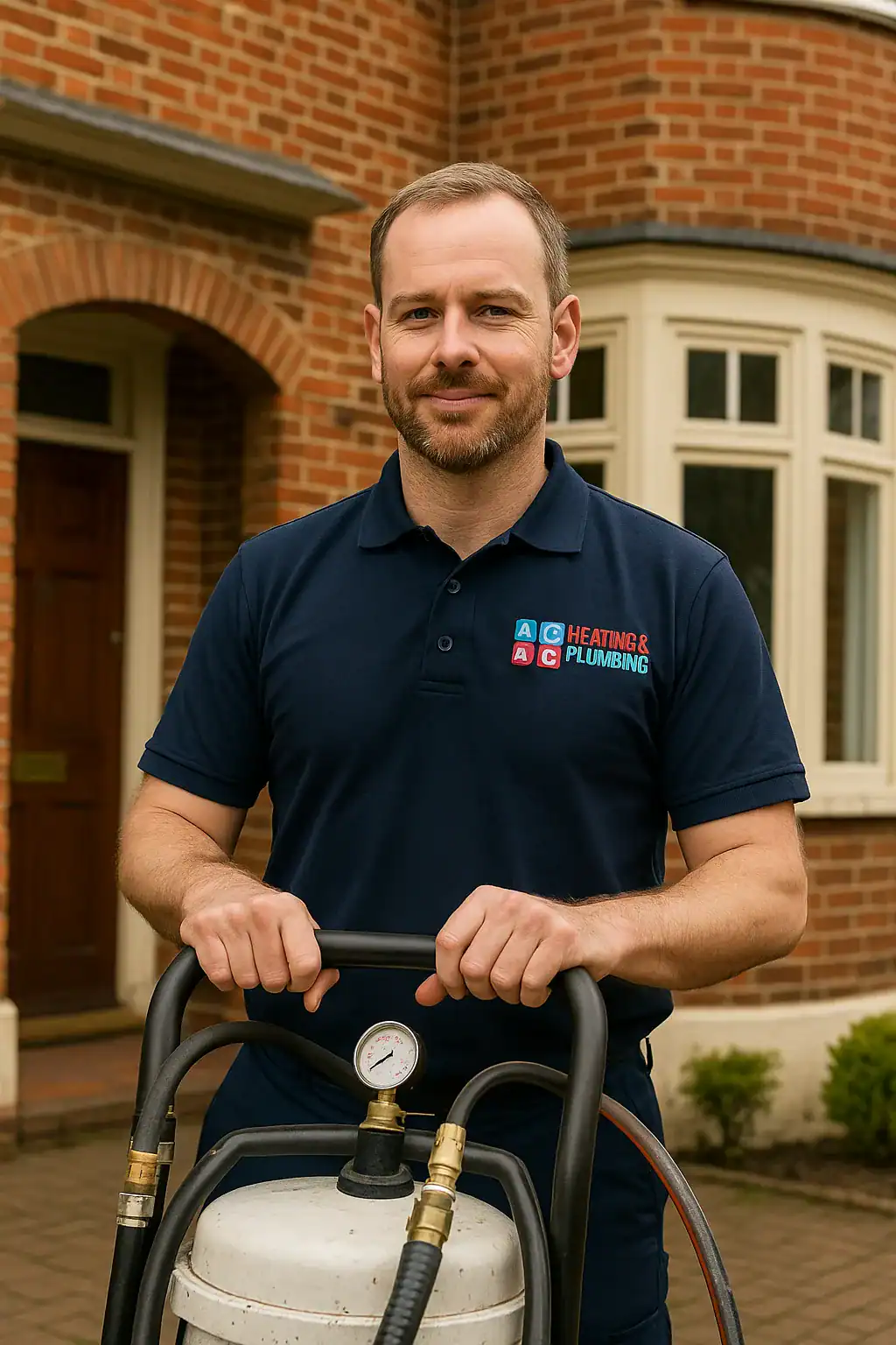 power-flushing-in-ealing Heating engineer performing a power flush on a central heating system in an Ealing home