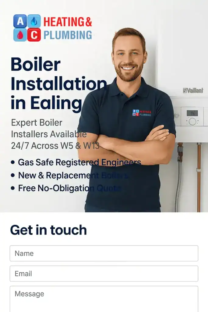 central-heating-repairs-in-ealing A heating engineer from A&C Heating and Plumbing repairing a central heating system in an Ealing home, checking radiator valves and boiler pressure.