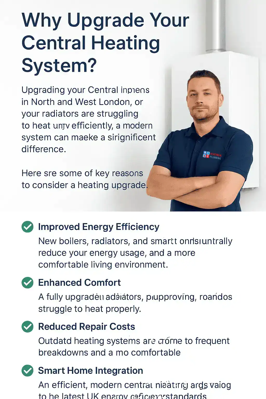 A professional heating engineer installing upgraded central heating components, including modern thermostatic radiator valves and energy-efficient pipework, inside a residential London property.