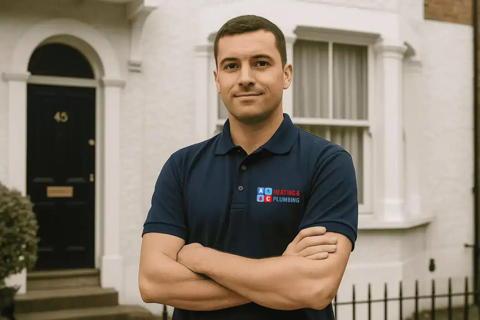 A&C Heating and Plumbing emergency heating engineer responding to a central heating breakdown in a London property, inspecting the boiler system with diagnostic equipment.