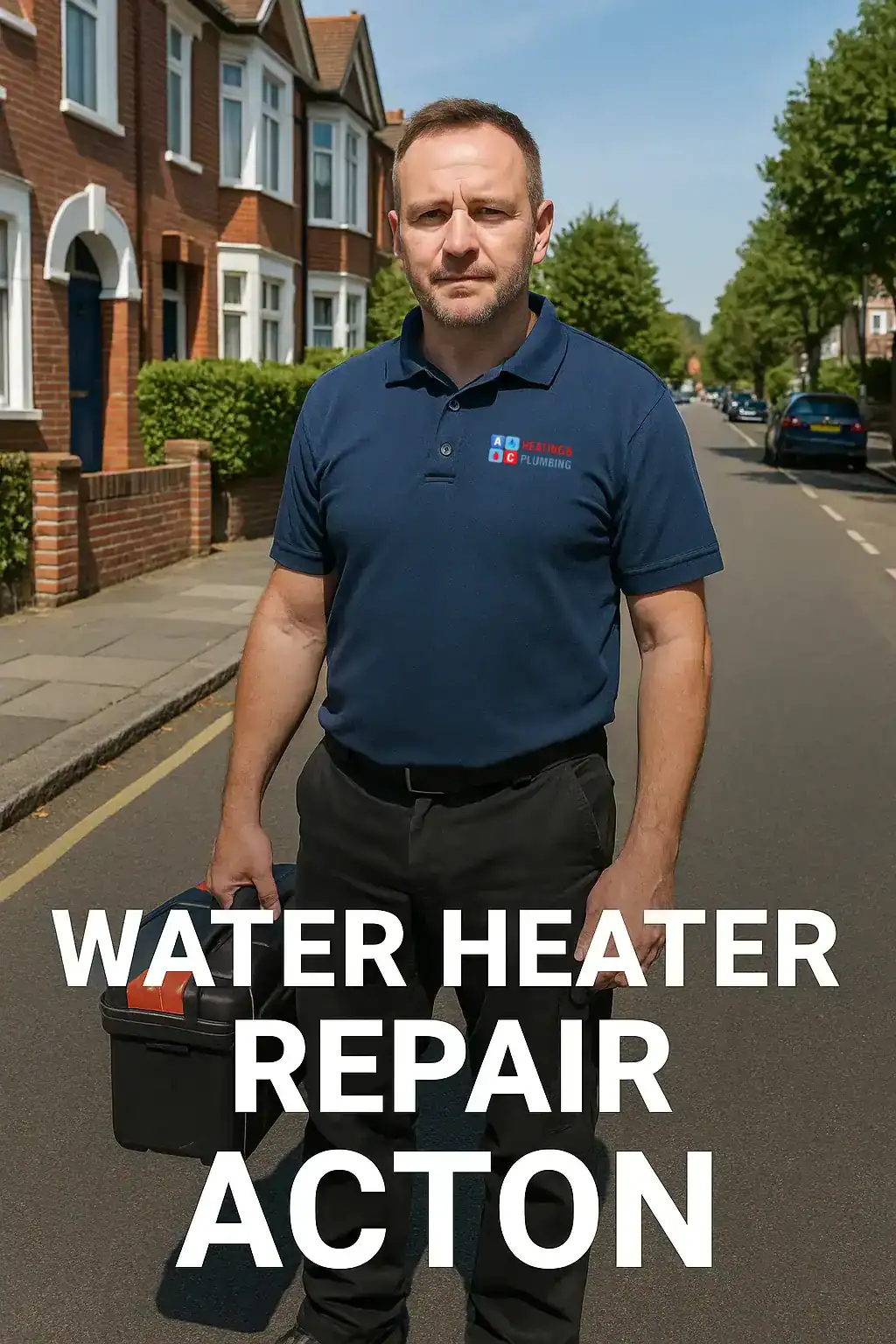 water-heater-repair-acton A professional engineer from A&C Heating and Plumbing Ltd repairing an electric water heater in a residential property in Acton, West London.